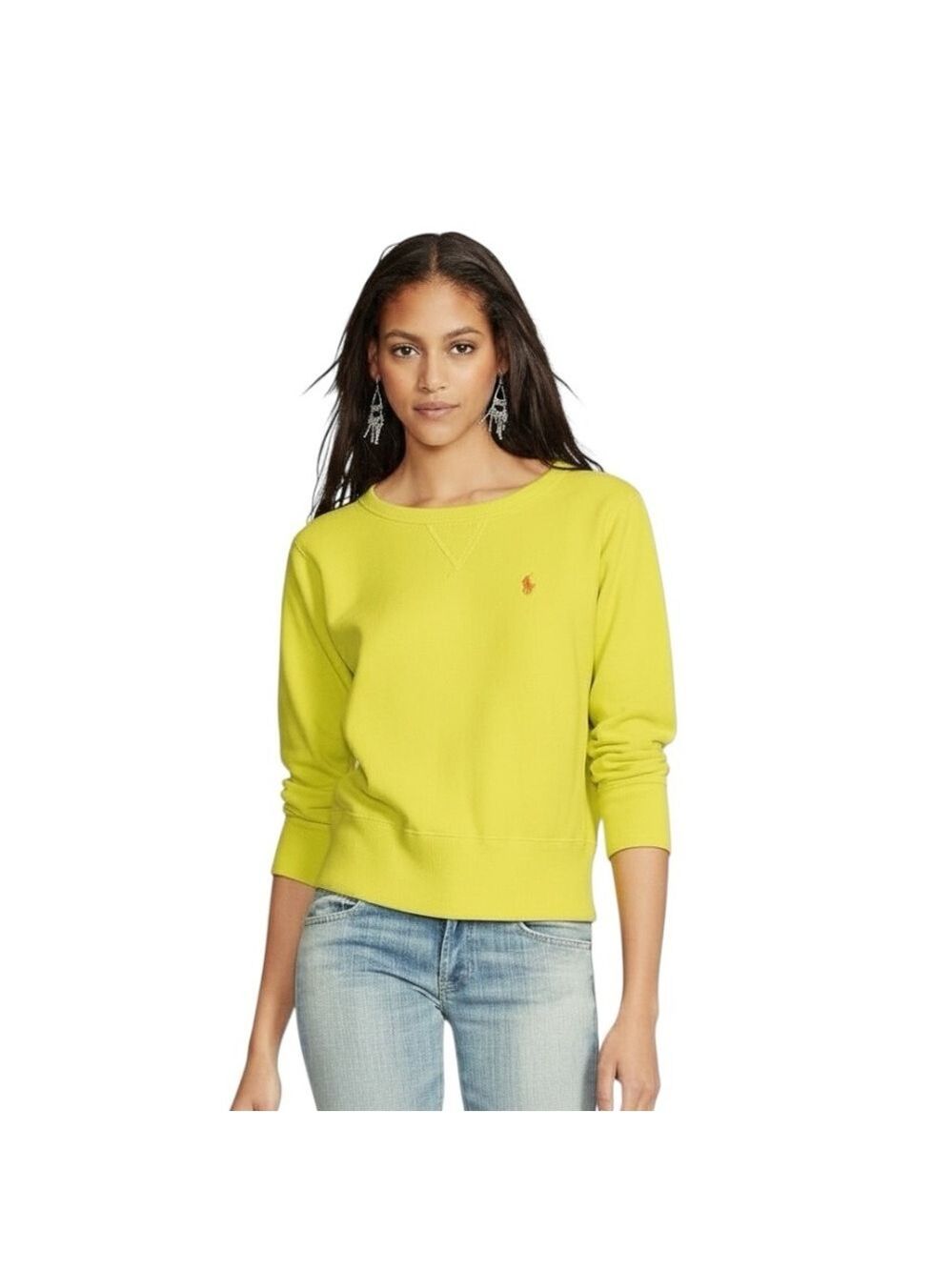 Polo Ralph Lauren Neon Yellow Fleece-Lined Crewneck Sweatshirt Women’s Large
